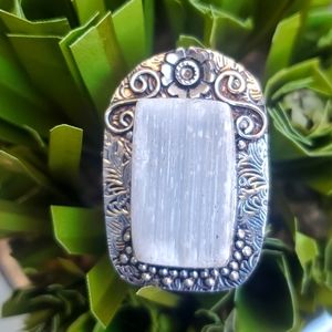 New Oversized Selenite 925 Silver Ring.